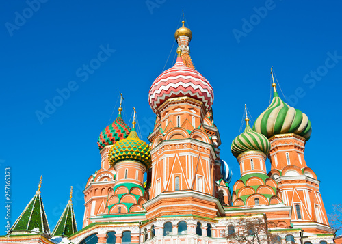 The Cathedral of Vasily the Blessed (Saint Basil's Cathedral) on Red square in sunny winter day. Moscow. Russia