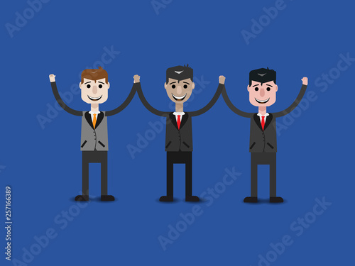 Happy business team making high hands vector teamwork concept
