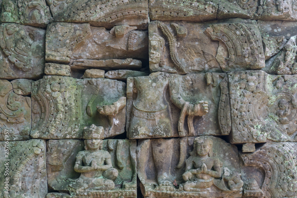 Bass relief at the Angkor archeological park