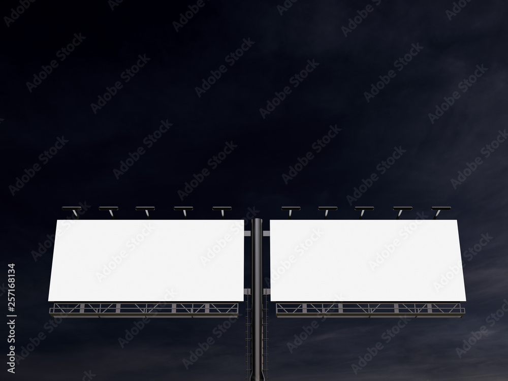 Obraz premium 3D rendering of blank billboard (empty advertisement) with clouds. Empty mockup template