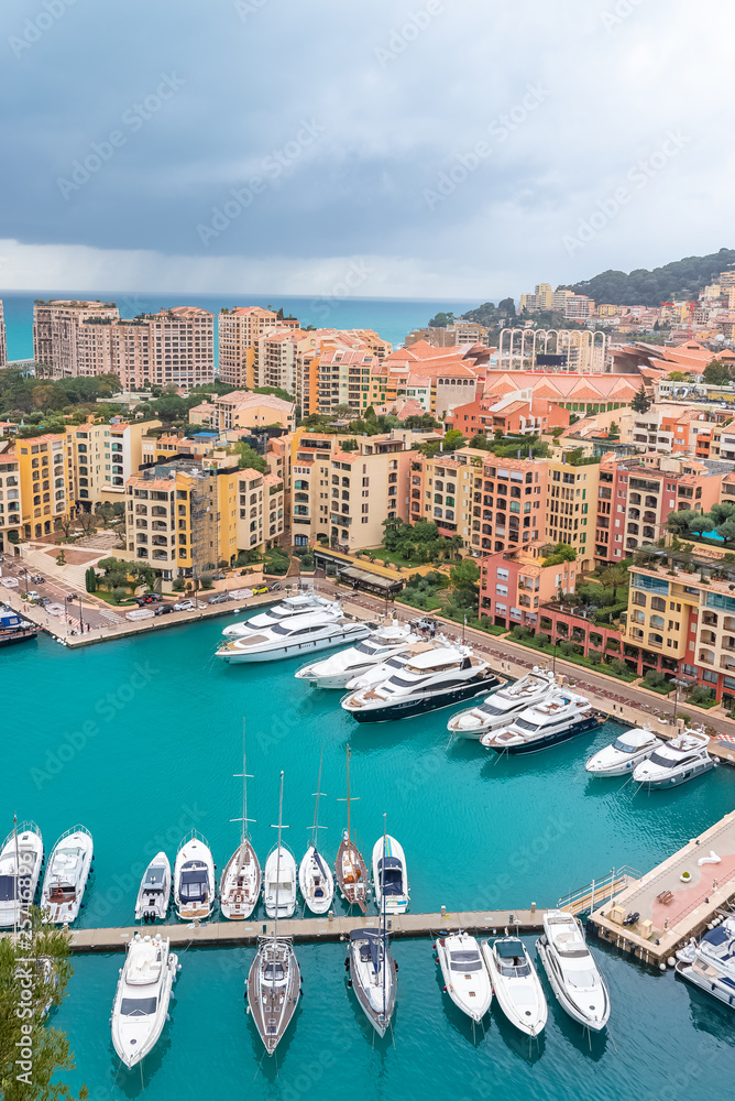 Obraz premium Monaco, bay of Monte Carlo with the marina, luxury buildings and towers 
