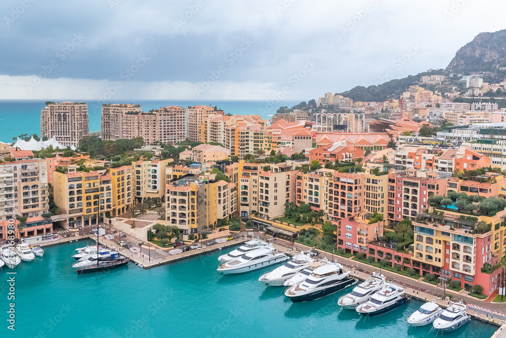     Monaco, bay of Monte Carlo with the marina, luxury buildings and towers 