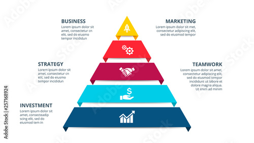 Vector pyramid infographic with 5 options. Business presentation template. Can be used for workflow layout, diagram, business step options, banner, web design.