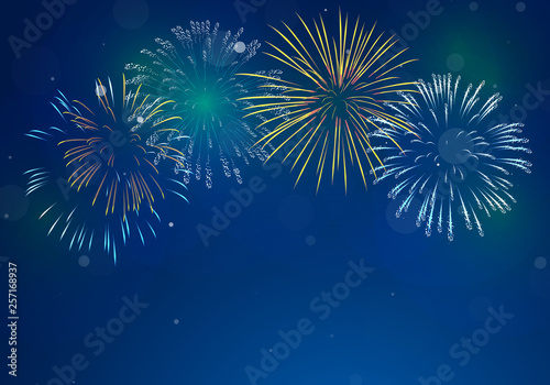 Brightly Colorful Fireworks on twilight background