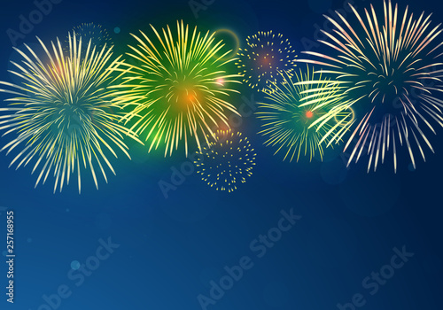 Brightly Colorful Fireworks on twilight background