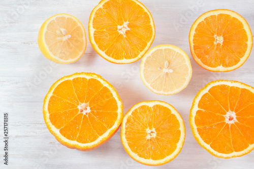 オレンジ、レモン、俯瞰、フルーツ