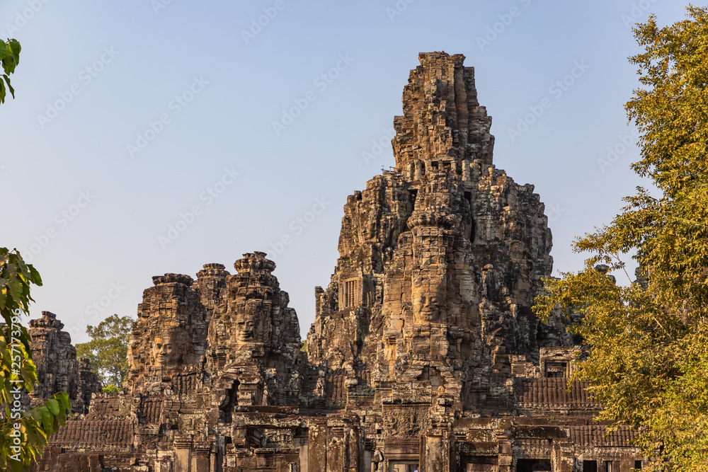 Beautiful landscape architecture of Ancient Stone castles at Bayon castles in Angkor Thom, Siem Reap, Cambodia
