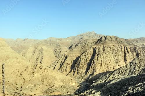 Geological landscape of Jabal Jais characterised by dry and rocky mountains  Mud Mountains in Ras Al Khaimah  United Arab Emirates