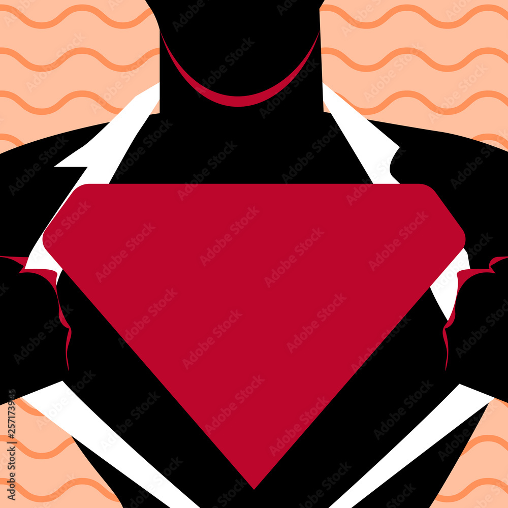 Man in Superman Pose Opening his Shirt to reveal the Blank Triangular ...