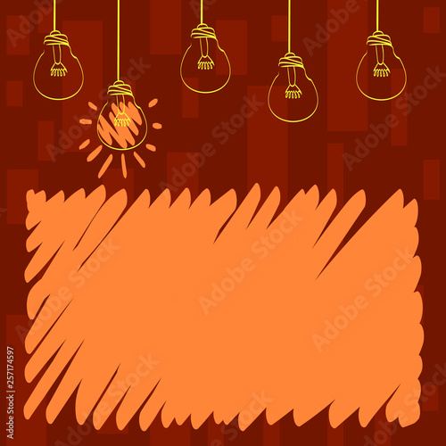 Set of Transparent Bulbs Hanging with Filament and One is in Lighted Icon Business concept Empty template copy space isolated Posters coupons promotional material