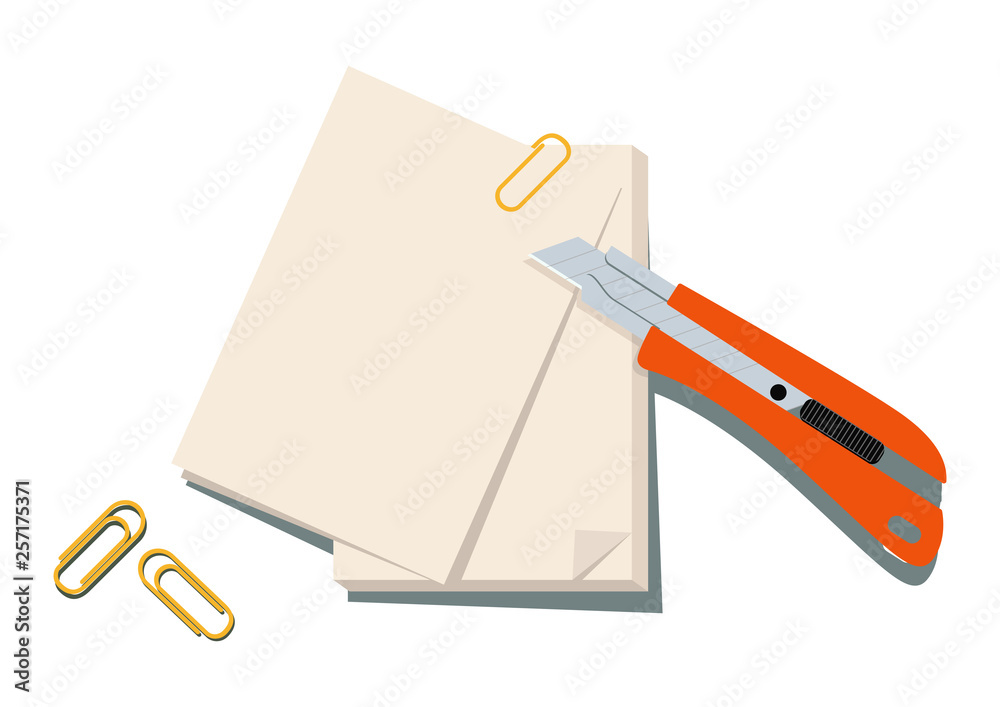 文房具 カッターナイフのイラスト カッターナイフと紙 Stock Vector Adobe Stock