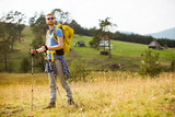 Active healthy man hiking at nature