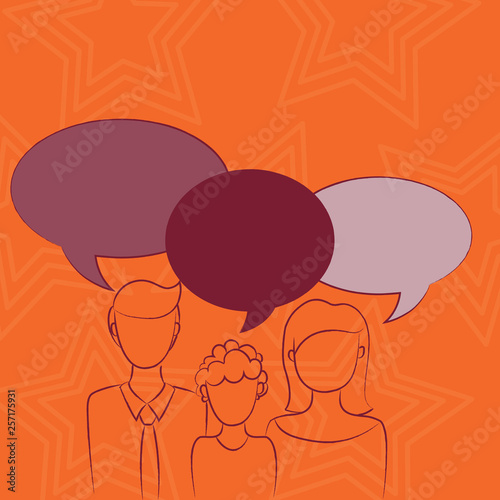 Family of One Child Between Father and Mother and Their Own Speech Bubble Design business concept Empty copy text for Web banners promotional material mock up template.