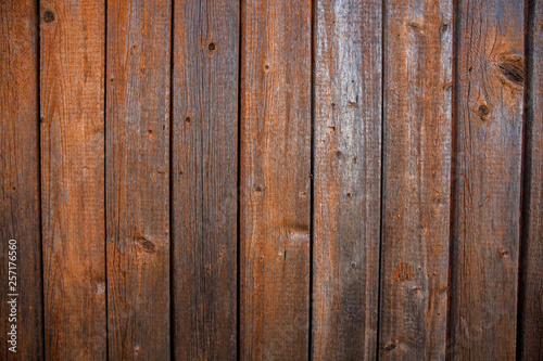 Dark wooden texture. Wood brown texture. Background old panels. Retro wooden table. Rustic background. Vintage colored surface © romeof