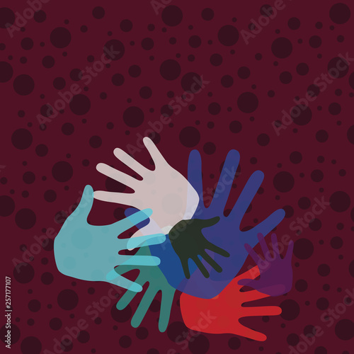Color Hand Marks of Different Sizes Overlapping for Teamwork and Creativity Design business Empty template isolated Minimalist graphic layout template for advertising