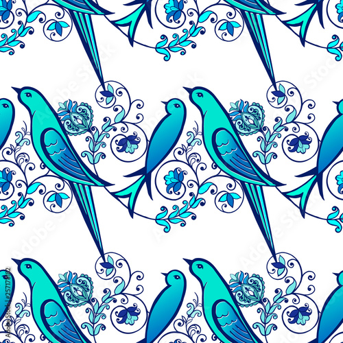 indigo blue seamless pattern. Floral wallpaper.