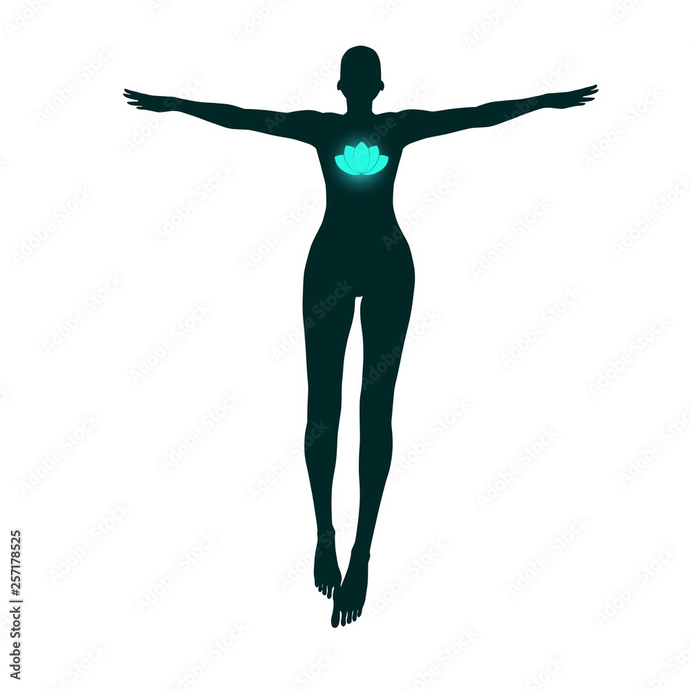 Flying women icon with blue lotus flower emblem Flying women icon with blue lotus flower emblem
