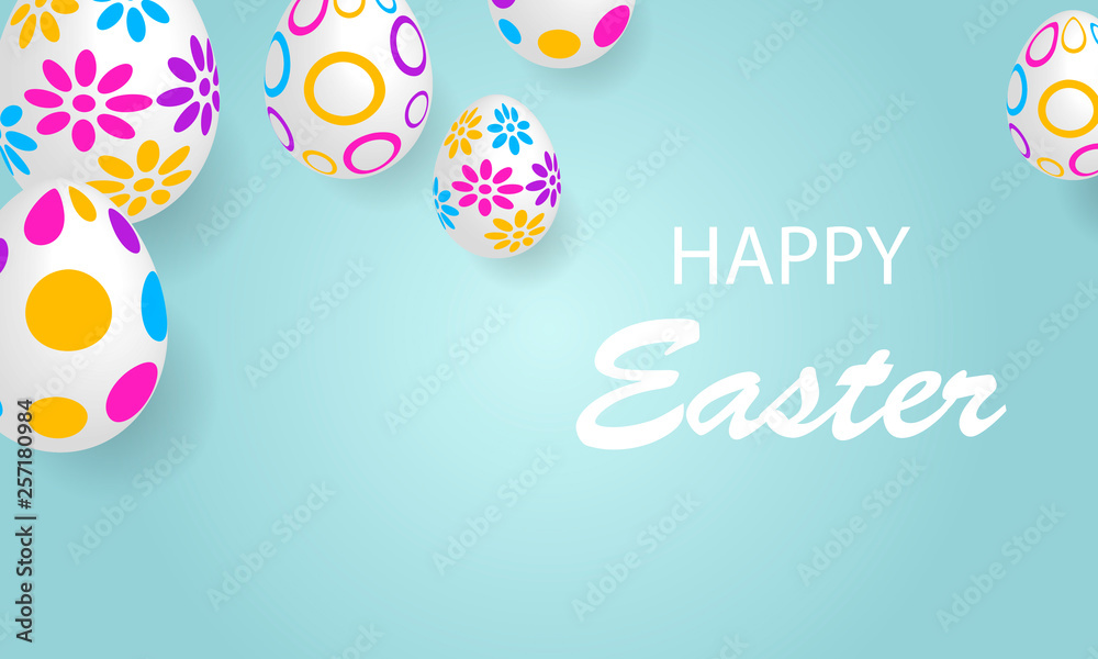 horizontal banner poster with easter eggs on blue background