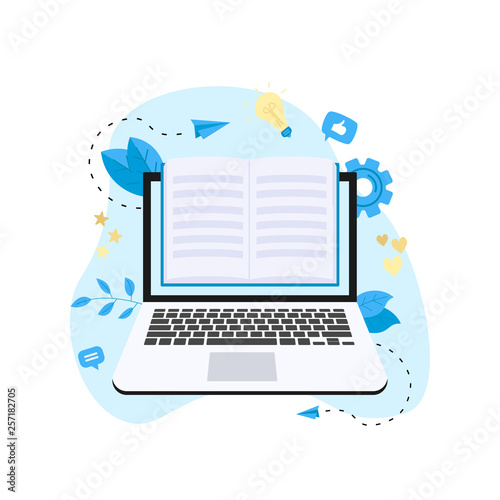 Flat design ebook concept. Online libraries and books