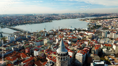 Galata Tower, Galata Bridge, Karakoy district and Golden Horn in istanbul