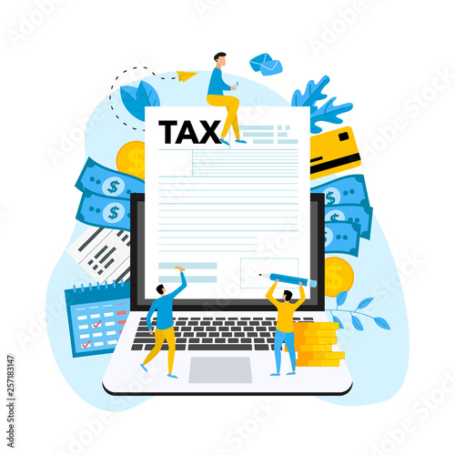 Online tax payment vector illustration concept. Filling tax form
