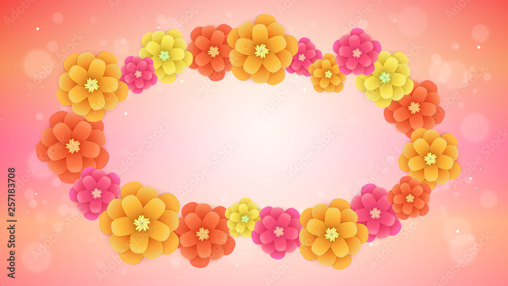 Fresh spring flowers romantic background with frame.