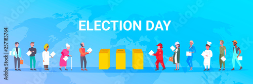 Election day concept different occupations voters casting