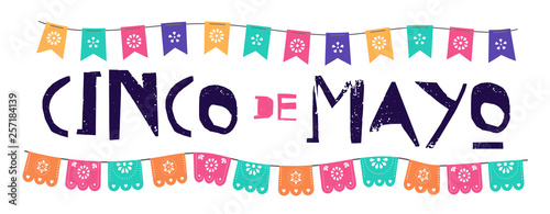 Mexican Fiesta banner and poster design with flags, flowers, decorations