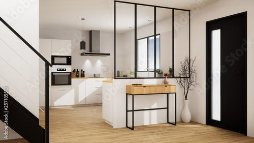 Fototapeta Naklejka Na Ścianę i Meble -  vue 3d cuisine avec verrière  20-06