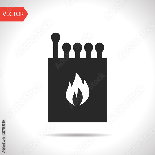 Box of matches illustration. Fire vector icon