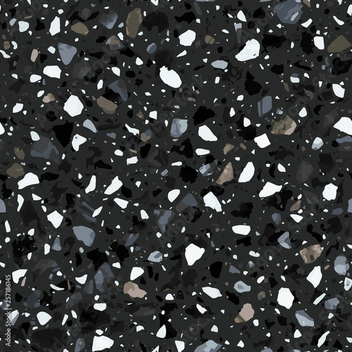 Terrazzo flooring vector seamless pattern in dark colors