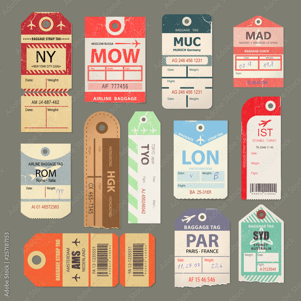 Set of beautiful vintage luggage tag vintage retro travel label. Idey Foto Poster Wandbilder bei EuroPosters