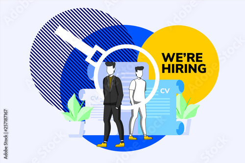 Business character illustration of people looking for prospective workers to occupy positions in the company. Can be use for presentation, web, banner, landing page, template background illustration