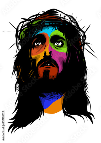 face of Jesus in pop art vector style