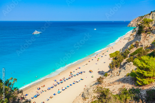 Egremni beach, Lefkada island, Greece. Long beach with turquoise water on the Ionian islands in Greece