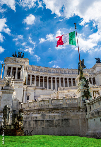 Altar of the Fatherland (Altare della Patria), also known as the National Monument to Victor Emmanuel II with Italian flag - Rome Italy 