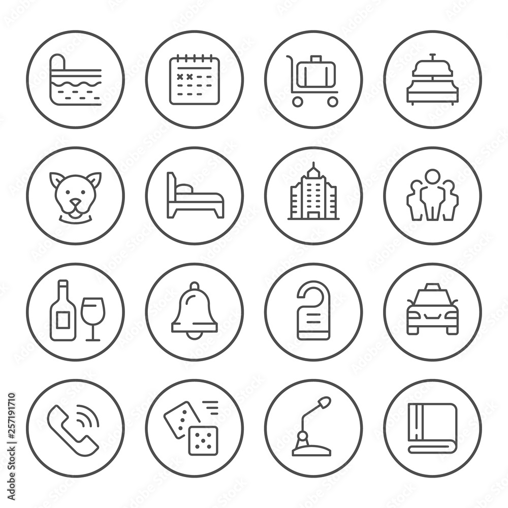Set round line icons of hotel Set round line icons of hotel