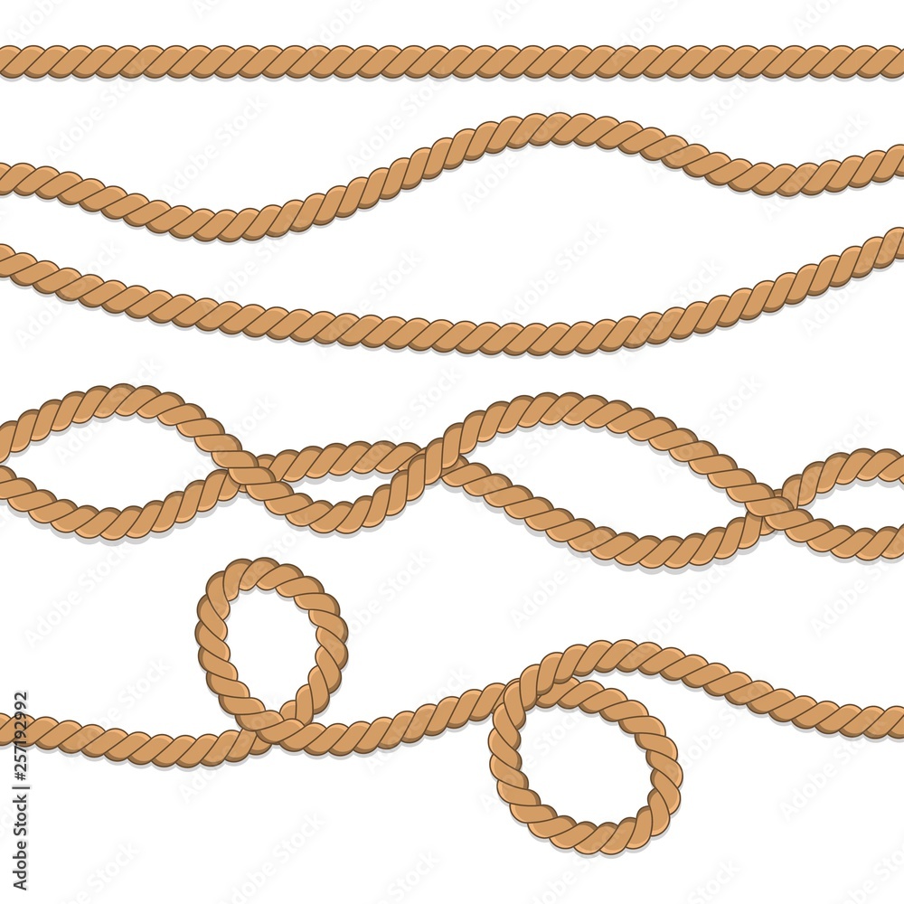Set of different ropes. String, jute, thread, cord and twisted