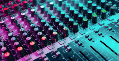 Fototapeta Close up of sound mixing console