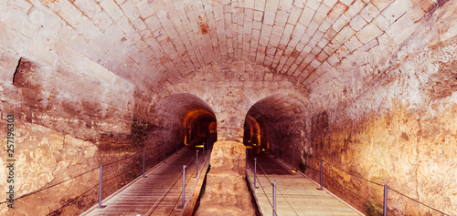 The 350m long Templars tunnel leads from the Templars Palace which was destroyed in 1921 up to Acre‘s port in the east, Akko, Israel, Middle East
