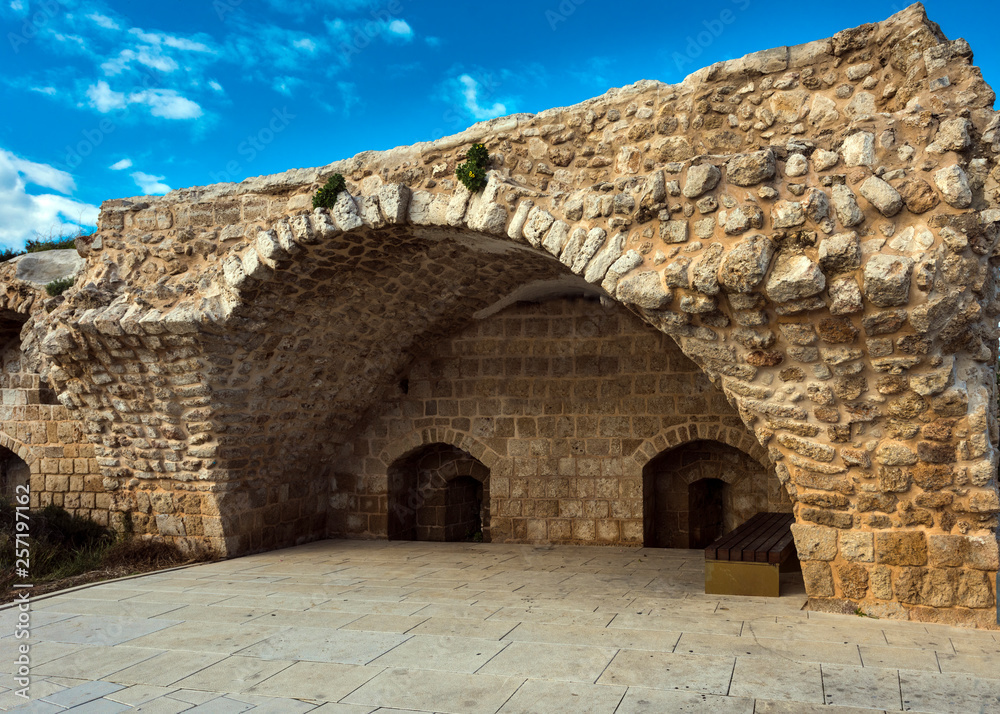The fortification wall of the the Fortress in Akko, Israel, Middle East
