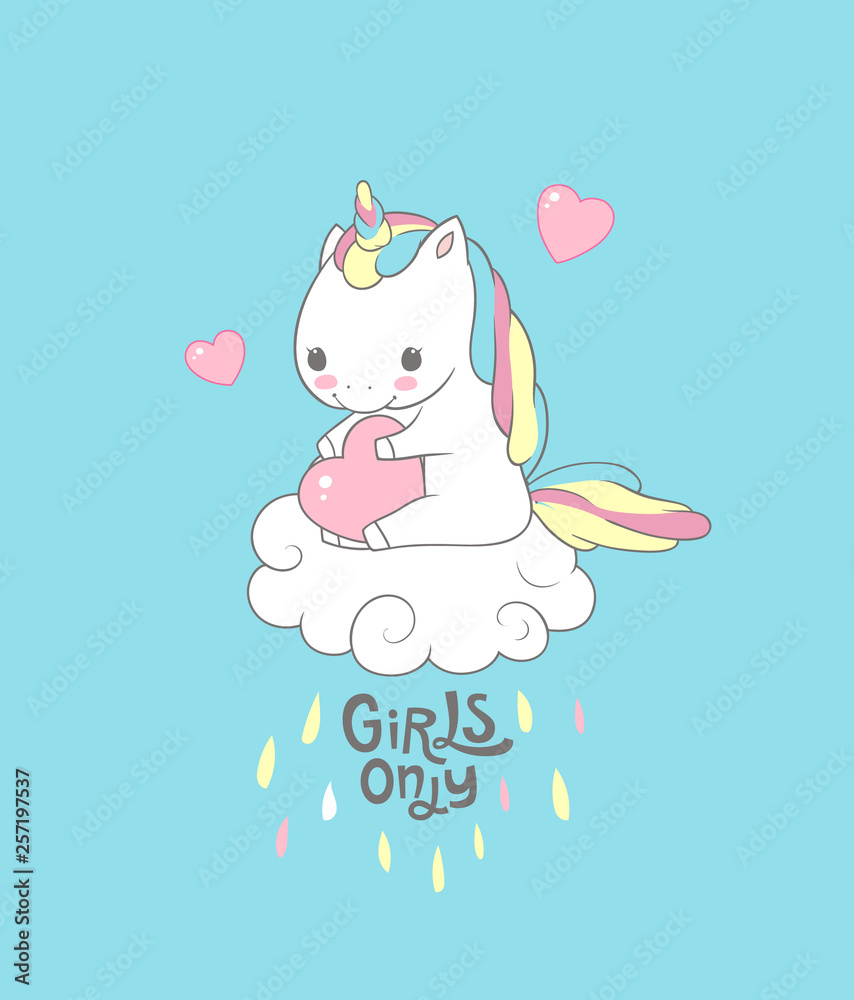 Positive Baby Unicorn Girls Only Typography Print