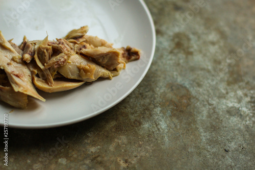 chicken meat (boiled chicken legs). top  food background. copy space