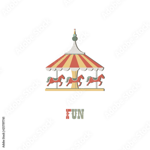 Logotype illustration.Carousel horse on white isolated background.