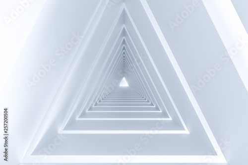 3d rendering  triangle tunnel with glowing lines background