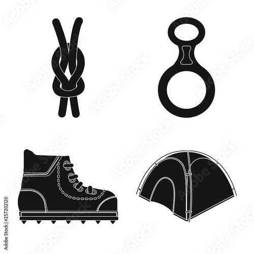 Vector illustration of mountaineering and peak symbol. Collection of mountaineering and camp vector icon for stock.