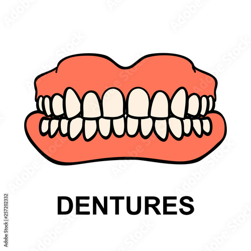 Dental prosthesis, tooth orthopedics sign. Denture icon. Dental implant. Medicine symbol for websites, info graphics and print. Vector illustration.