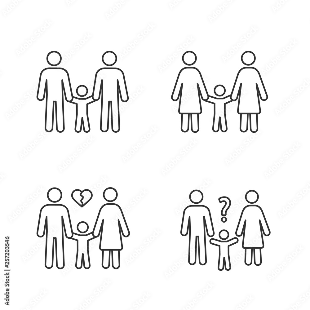 Child custody linear icons set Child custody linear icons set