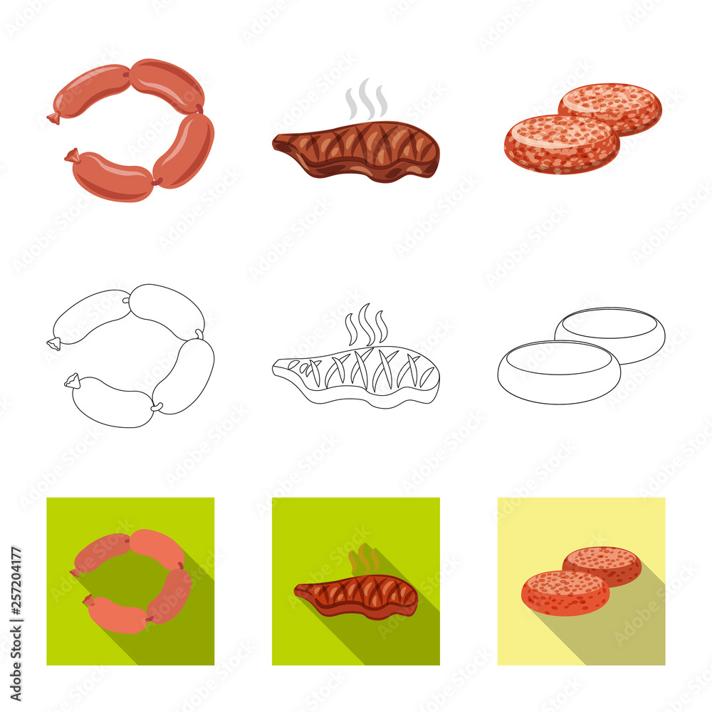 Vector illustration of meat and ham sign. Set of meat and cooking stock vector illustration.