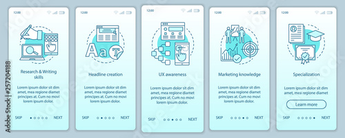 Digital marketing courses onboarding mobile app page screen vect
